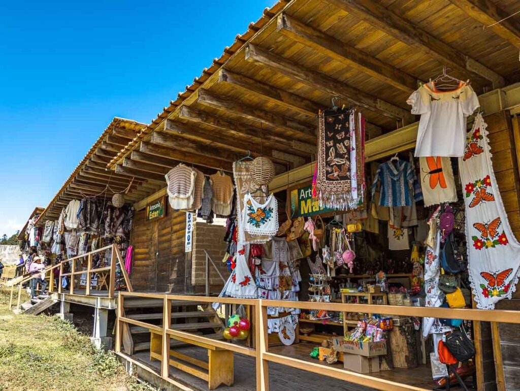 Clothes and other artisan products being sold at a butterfly sanctuary in Mexico.