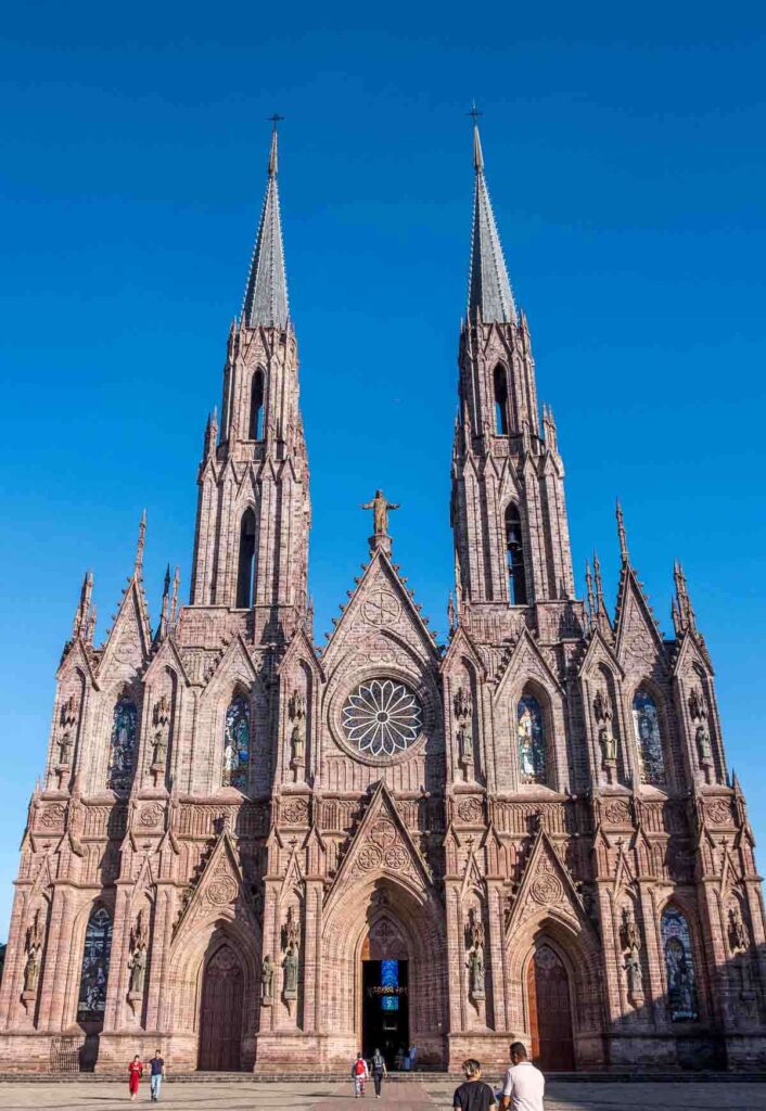 An exterior view of Church Zamora in Michoacan on a sunny day.