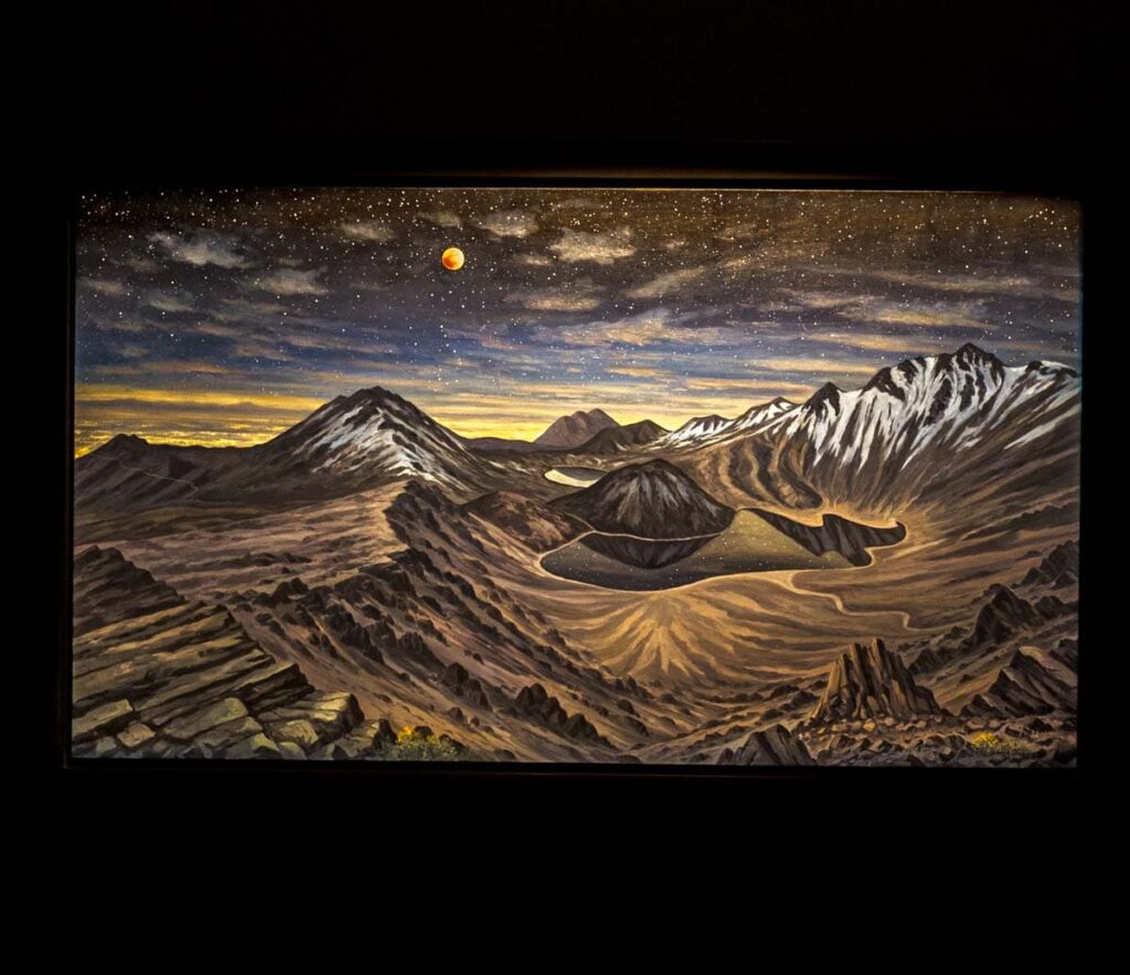 A painting of a Mexican landscape in Kaluz Art Museum in Mexico City.